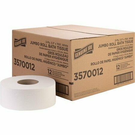 BSC PREFERRED Genuine Joe Bath Tissue Roll, Jumbo, 2-Ply, 3.3inx700ft , 8.88inDia, WE, 12PK GJO3570012